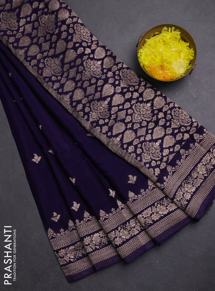 Semi mysore silk saree deep violet with allover zari woven buttas and zari woven border