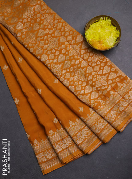 Semi mysore silk saree mustard yellow with allover zari woven buttas and zari woven border