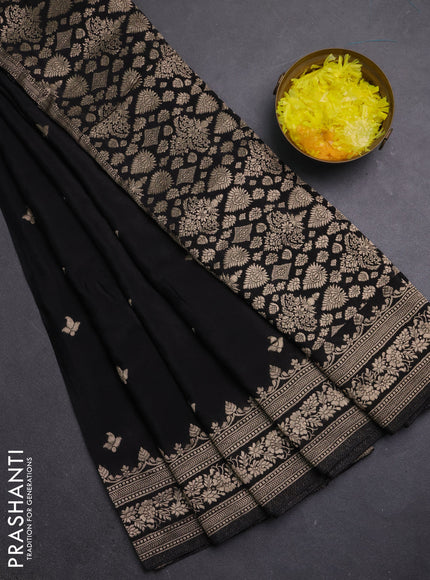 Semi mysore silk saree black with allover zari woven buttas and zari woven border