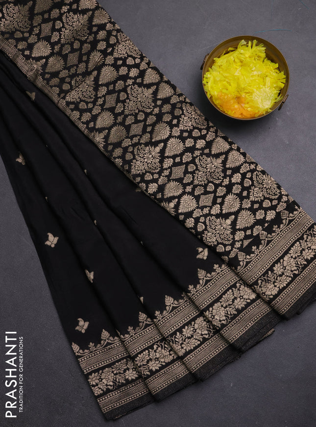 Semi mysore silk saree black with allover zari woven buttas and zari woven border