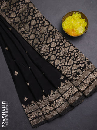 Semi mysore silk saree black with allover zari woven buttas and zari woven border
