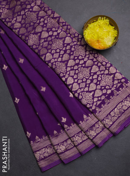 Semi mysore silk saree purple with allover zari woven buttas and zari woven border