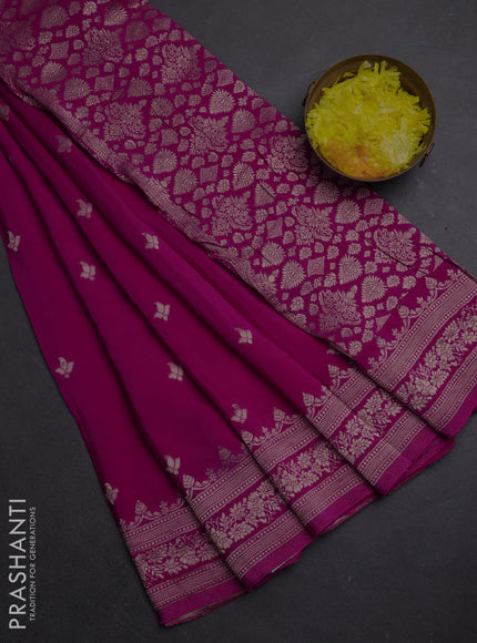 Semi mysore silk saree dark pink with allover zari woven buttas and zari woven border