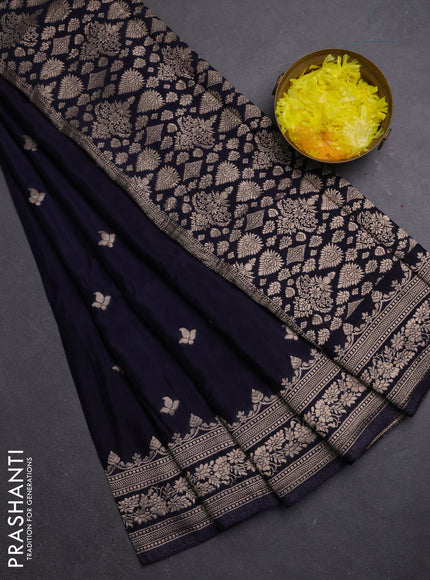 Semi mysore silk saree navy blue with allover zari woven buttas and zari woven border