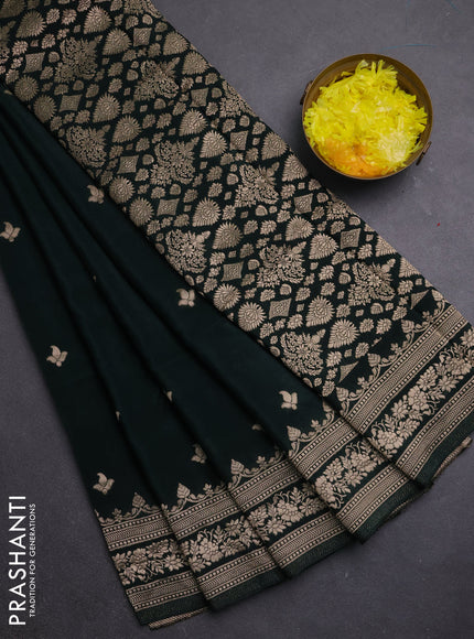 Semi mysore silk saree bottle green with allover zari woven buttas and zari woven border