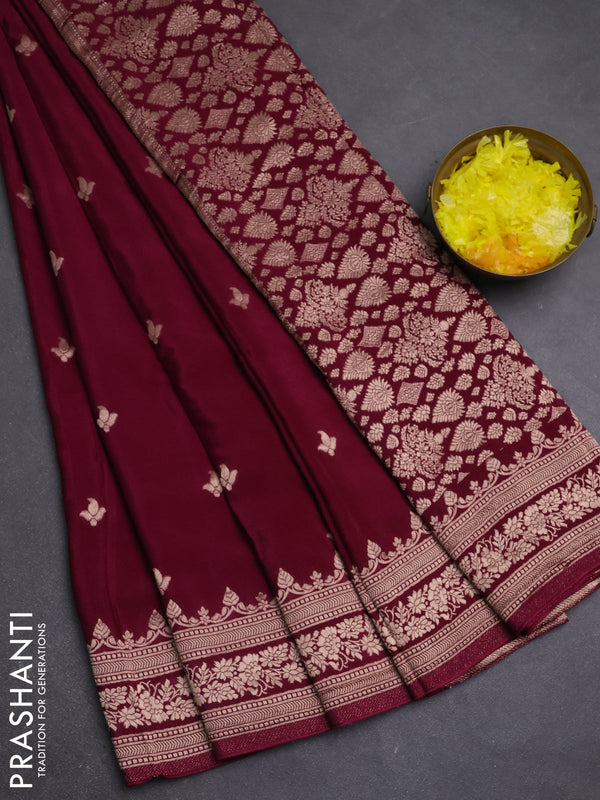 Semi mysore silk saree wine shade with allover zari woven buttas and zari woven border