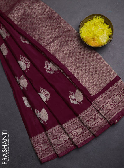 Semi mysore silk saree deep maroon with zari woven buttas and zari woven border
