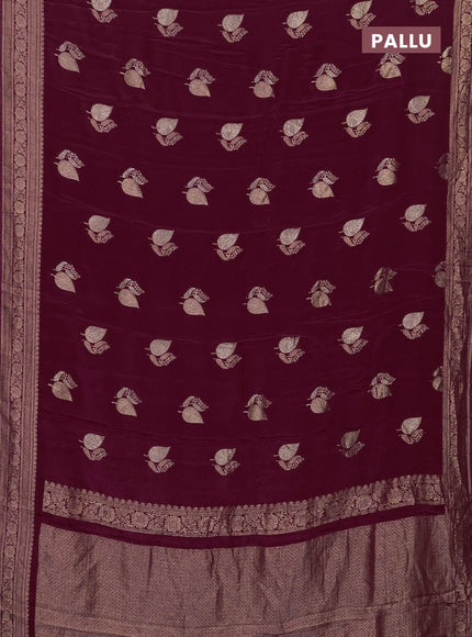 Semi mysore silk saree deep maroon with zari woven buttas and zari woven border