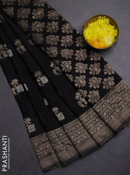Semi mysore silk saree black with floral zari woven buttas and zari woven border