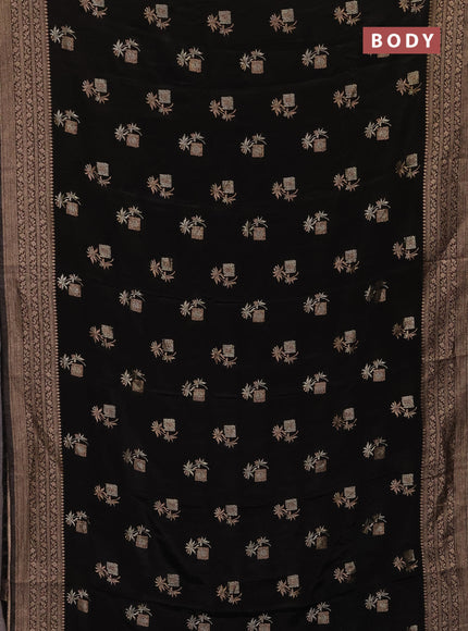 Semi mysore silk saree black with floral zari woven buttas and zari woven border