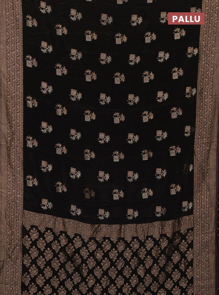 Semi mysore silk saree black with floral zari woven buttas and zari woven border