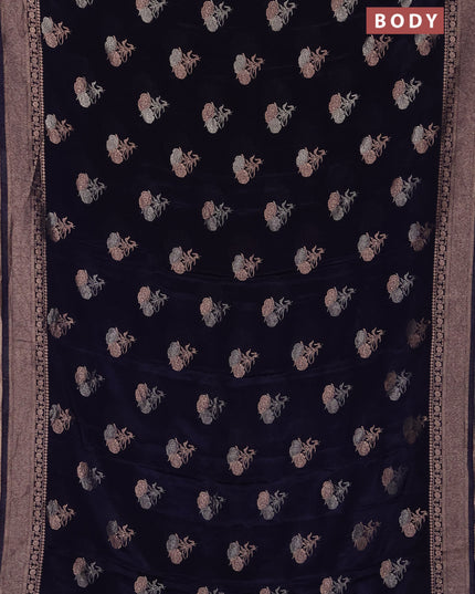 Semi mysore silk saree navy blue with allover floral zari woven buttas and zari woven border