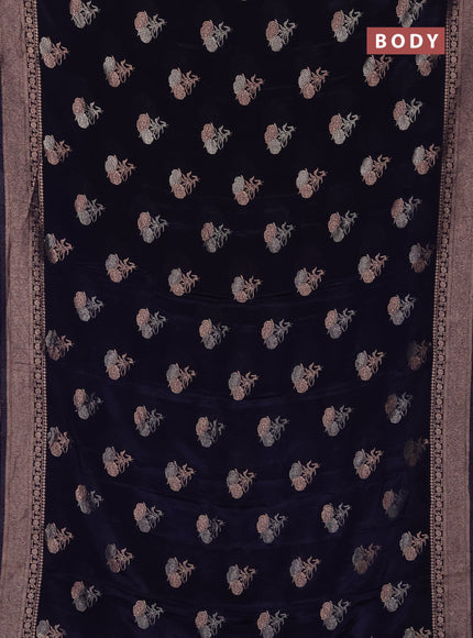 Semi mysore silk saree navy blue with allover floral zari woven buttas and zari woven border