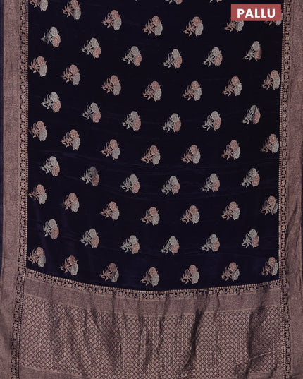 Semi mysore silk saree navy blue with allover floral zari woven buttas and zari woven border