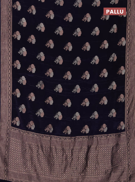 Semi mysore silk saree navy blue with allover floral zari woven buttas and zari woven border