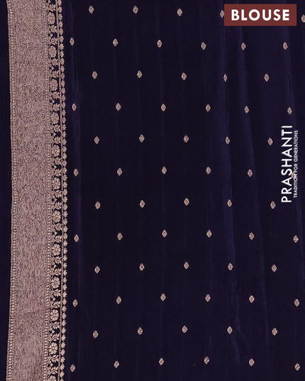 Semi mysore silk saree navy blue with allover floral zari woven buttas and zari woven border
