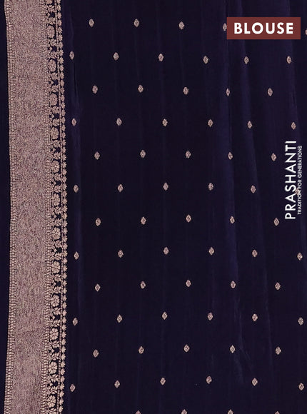 Semi mysore silk saree navy blue with allover floral zari woven buttas and zari woven border
