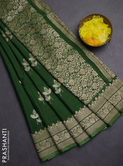 Semi mysore silk saree sap green with floral zari woven buttas and zari woven border