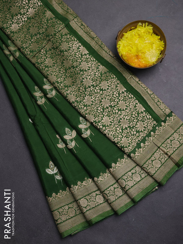 Semi mysore silk saree sap green with floral zari woven buttas and zari woven border