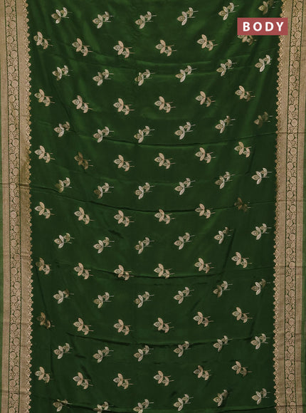 Semi mysore silk saree sap green with floral zari woven buttas and zari woven border