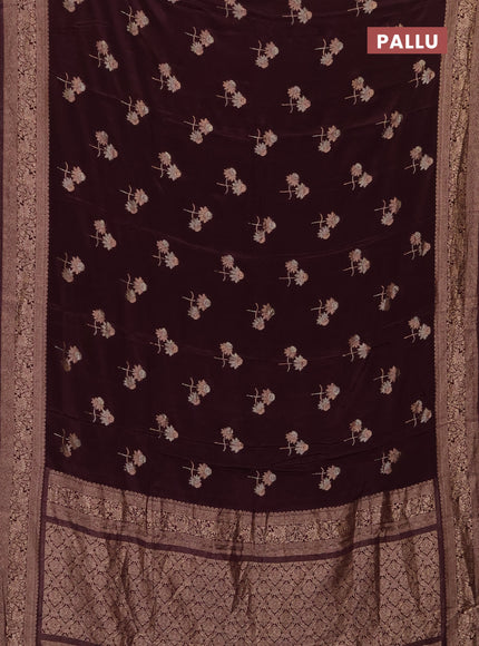 Semi mysore silk saree deep jamun with floral zari woven buttas and zari woven border