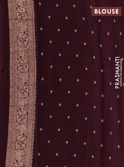 Semi mysore silk saree deep jamun with floral zari woven buttas and zari woven border