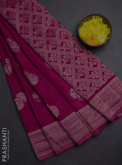 Semi mysore silk saree dark pink with zari woven buttas and zari woven border