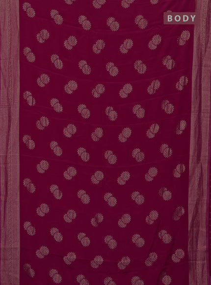 Semi mysore silk saree dark pink with zari woven buttas and zari woven border