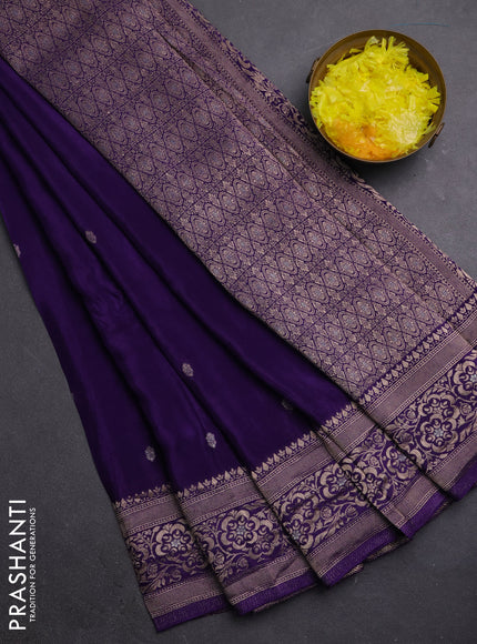 Semi mysore silk saree violet with allover zari woven buttas and zari woven border