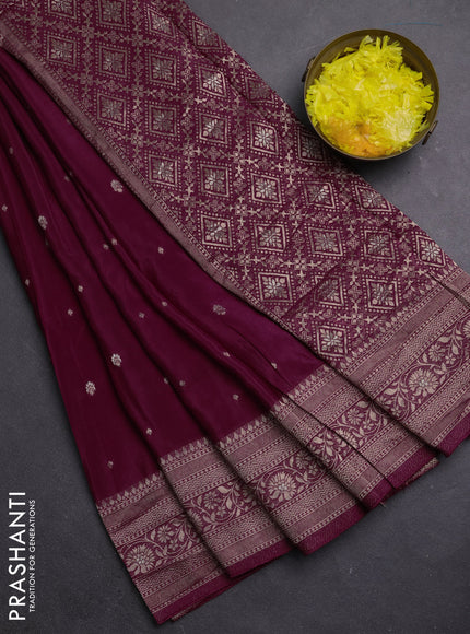 Semi mysore silk saree deep maroon with allover zari woven buttas and zari woven border