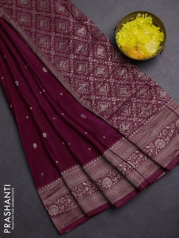 Semi mysore silk saree deep maroon with allover zari woven buttas and zari woven border