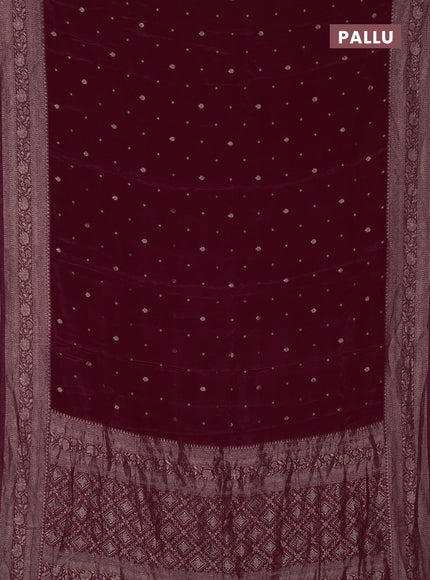 Semi mysore silk saree deep maroon with allover zari woven buttas and zari woven border