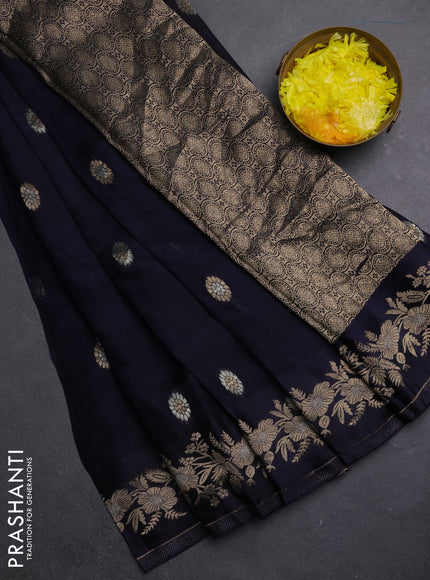 Semi mysore silk saree deep jamun with zari woven buttas and zari woven border