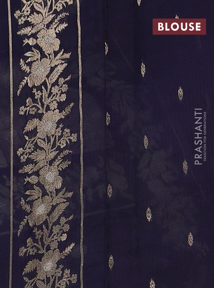 Semi mysore silk saree deep jamun with zari woven buttas and zari woven border