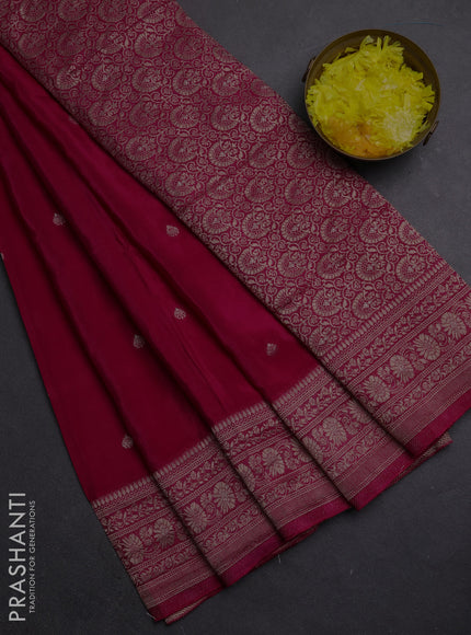 Semi mysore silk saree dark pink with zari woven buttas and zari woven border