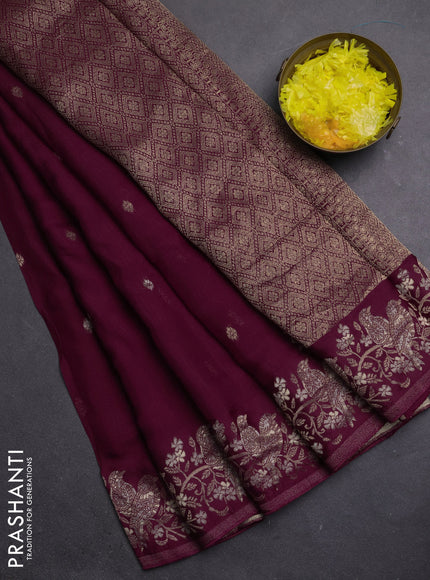 Semi mysore silk saree deep maroon with zari woven buttas and zari woven border