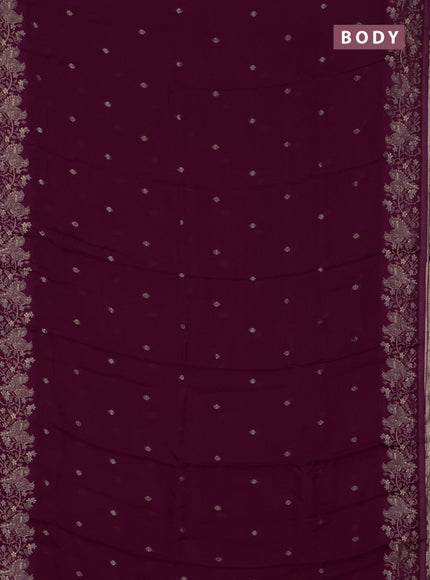 Semi mysore silk saree deep maroon with zari woven buttas and zari woven border