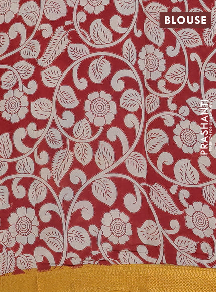 Kalamkari semi silk saree beige and mustard yellow with allover pichwai prints and mangalgiri border