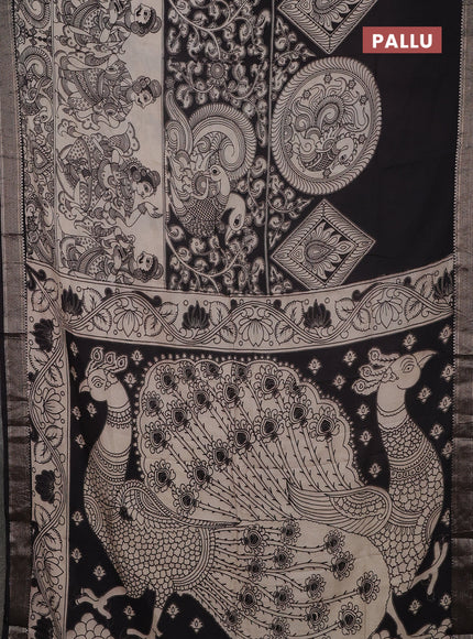 Kalamkari semi silk saree beige and black with allover prints and mangalgiri border
