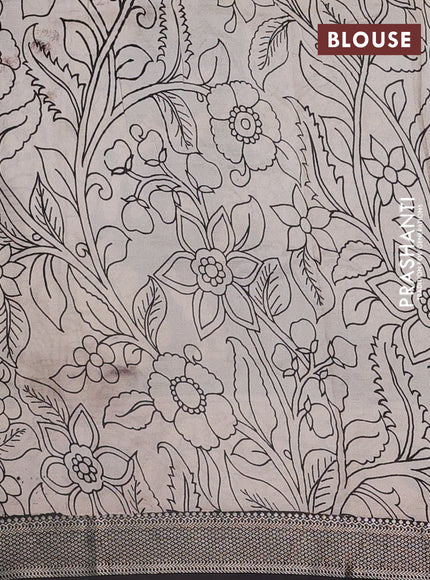 Kalamkari semi silk saree beige and black with allover prints and mangalgiri border