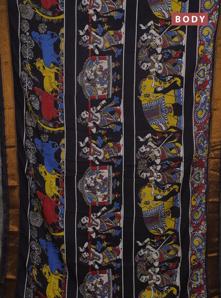 Kalamkari semi silk saree black with allover prints and mangalgiri border