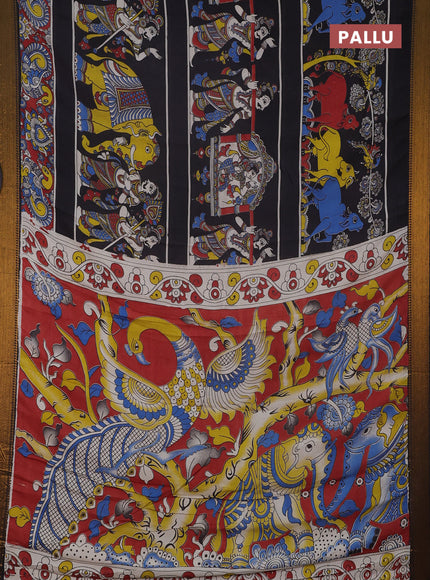 Kalamkari semi silk saree black with allover prints and mangalgiri border