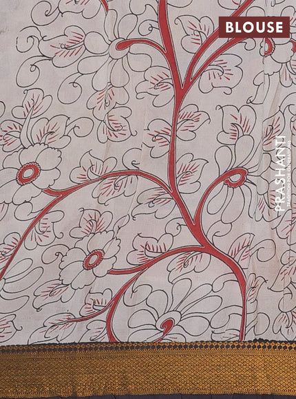 Kalamkari semi silk saree black with allover prints and mangalgiri border