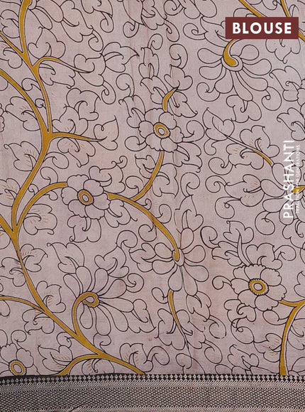Kalamkari semi silk saree maroon and black with allover prints and mangalgiri border