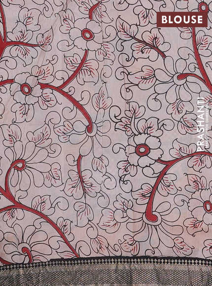 Kalamkari semi silk saree maroon and black with allover prints and mangalgiri border