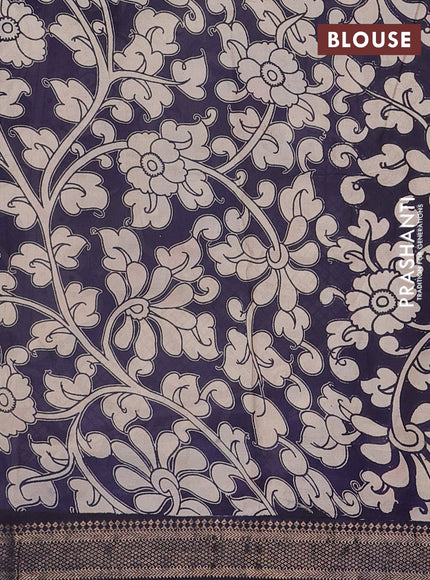 Kalamkari semi silk saree beige and navy blue with allover prints and mangalgiri border