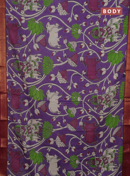 Kalamkari semi silk saree lavender and wine shade with allover prints and mangalgiri border