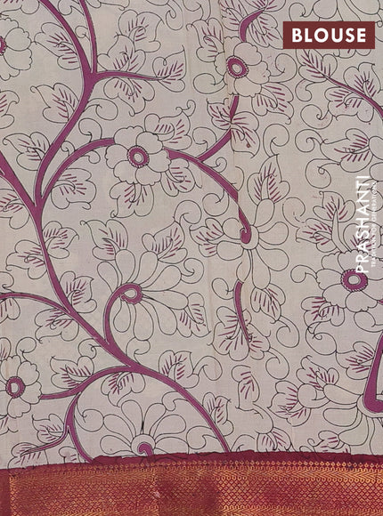 Kalamkari semi silk saree lavender and wine shade with allover prints and mangalgiri border
