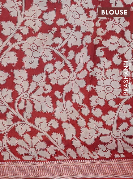 Kalamkari semi silk saree peacock green and maroon with allover prints and mangalgiri border