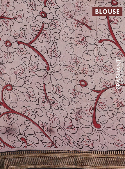 Kalamkari semi silk saree maroon and black with allover pichwai prints and mangalgiri border